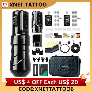 Máquina de tatuagem XNET FLUX MAX Kit de máquina de tatuagem sem fio Caneta de tatuagem rotativa com potência extra de 2400mAh 40pcs cartucho de tatuagem misto para arte de tatuagem 231116