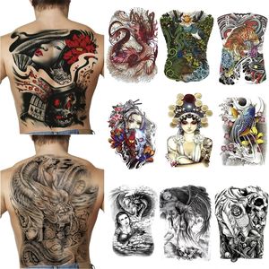 Angel Wings Cross Full Back Tattoo Sticker Water Transfer Printing Buddha Mönster Body Art Tattoo Patch