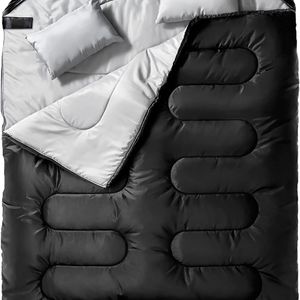 Doppelschlafsack für Erwachsene Herren mit Kissen, XL Queen Size Zwei-Personen-Schlafsack für die ganze Saison, Camping, Wandern, Rucksackreisen, 2 Personen Sl