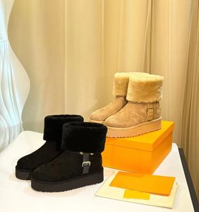 2024 Designerskie buty Winter Snow Bot pół kostki ciepłe dziewczęta Brązowe czarne buty wełna grube dolne płaskie buty 35-41