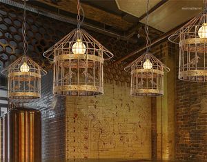 Подвесные лампы американский ретро -кованый железо птичья клетка люстра творческая индивидуальность индустриальная ветряная кафе Ресторан ресторан маленький
