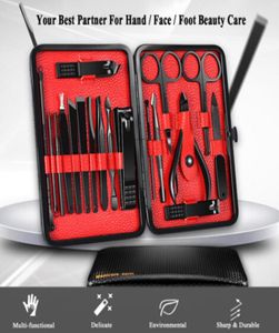 18 pezzi Pro Set manicure strumento Tagliaunghie per tutte le estensioni Set pedicure Kit Utility Forbici Pinzetta Coltello Strumenti per nail art kit6596248