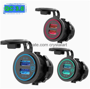 35st/set 12-24V Automotive Yacht RV eftermontering Qualcomm Fast Charging med Touch Switch QC3.0 Dual USB