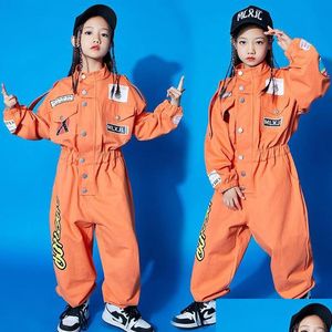 Bühnenkleidung Kinder Cool Kurzarm Hip Hop Kleidung Orange Overall Overalls für Mädchen Jungen Jazz Dance Kostüm Ballsaal Tanzen Drop De Dhycv