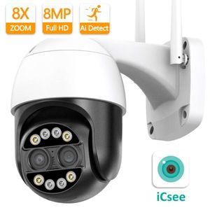 New 8X Zoom 8MP Binocular Security Camera WiFi IP Cam Dual Lens Auto Track Video Surveillance PTZ CCTV Outdoor ICsee