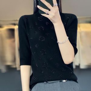 Designer Women Sweater Tops V Neck Short Sleeve Button Slim Korean Knitwear Cardigan Luxury Ggity Tee Tops
