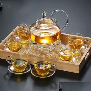 Coffee Tea Sets 1Pc 600Ml Heat Resistant With High Handle Flower Glass Pot Blooming Chinese Teapots 250 S2 Drop Delivery Home Gard Dhw7N