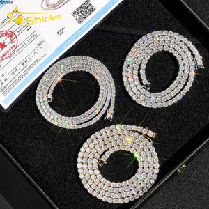 豪華なキラキラ10kリアルソリッドゴールドヒップホップネックレス3mm hphtラボ栽培ダイヤモンドテニスチェーン