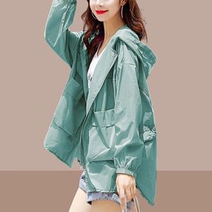 Kadın Ceketleri Güneş Koruma Giysileri İnce Kadın Ceket Yaz UV Koruma Nefes Alabilir Kapşonlu Sıradan Cep Katlı Kadın Dış Giyim 230417