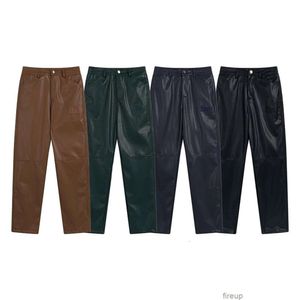 Designers Calça Mens Calças Sweatpants Rhude High Street Sólida Bordado Carta Casual Calças Longas Pu Solta À Prova D 'Água Espessada Reta L