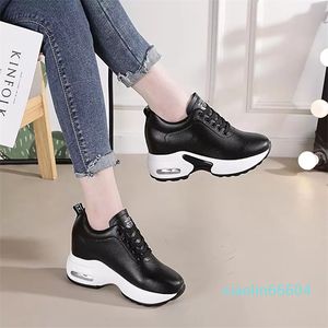 Women Heels Casual Shoes Platform Sneakers Wedge White Shoes Increase Footwear Genuine Leather White Comfy Height Sneakers