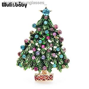 Pins Brooches Wuli baby Green Enamel Tree Brooches Women Men Christmas Tree Party Causal Office Brooch Pins GiftsL231117