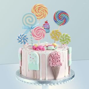 Forniture festive Cute Lollipop Cake Topper Kids Boy Girl Birthday Decor 1 ° Cupcake Happy Party Gift
