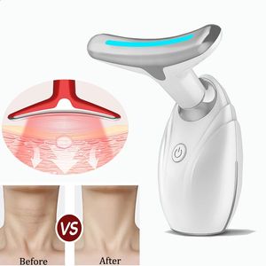 Ansiktsmassager EMS Neck Skin Lyft Dra åt Massager Electric Microcurrent Ion Warm Vibration Wrinkle Remover Led Pon Face Beauty Device 231116