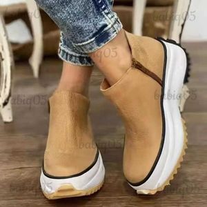 Boots 2021 Women Leather Boots Round Toe Side Zipper White Bottom Ladies Platform Shoes Solid Color Daily Walking Female Ankle Booties T231117