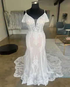 2023 Nov Arabisch Aso Ebi Plus Size Meerjungfrau Elfenbein Hochzeitskleid Illusion Perlen Spitze Brautkleider Kleider ZJ0335