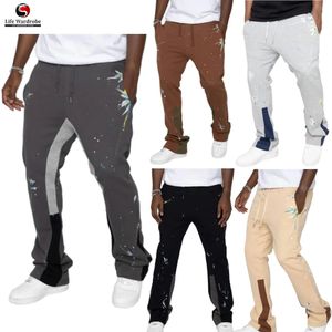 Jeans masculinos flared sweatpants homens empilhados calças de suor de alta qualidade calças corredores carga 231117
