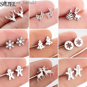 Stud SMJEL Cute Animal Deer Stud Earrings Small Gingerbread Man Snowflake Earings for Girls Stainless Steel Christmas Jewelry BrincosL231117