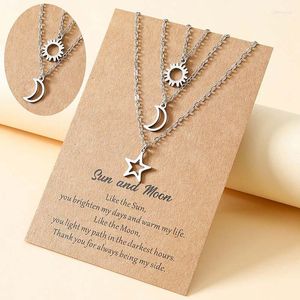 Pendant Necklaces Women Necklace Multi-Layer Alloy Chain Choker Jewelry Cute Star Moon Sun Stainless Steel Charm Neckwear Party Accessory