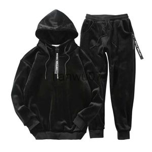 Herrspårar för män med dubbelsidiga hoodies med byxor Velvet Winter Suit Autumn New Leisure Gold Velvet Set Two Piece Tracksuit J231117