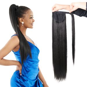 28inch Straight Ponytail Long Wave Ponytail Curly Wrap Around Ponytails Clip in Synthetic Hair Extensions Natural Hairpiece