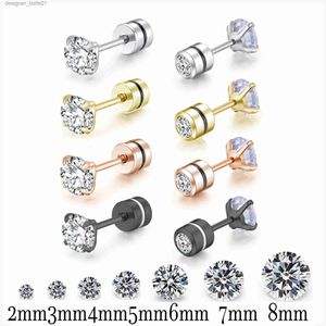 Stud New Stainless steel Unisex Women Men Double Crystal Zircon Ear Studs Screw Earrings Piercings Fashion non-allergic Body JewelryL231117