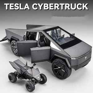 Diecast Model car 1/24 Tesla Cybertruck Pickup Modello di auto in lega Fonde sotto pressione Giocattolo in metallo Veicoli fuoristrada Modello di auto Simulazione Suono e luce Regalo per bambini 230417