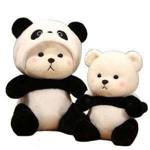 Peluş Bebekler 26 60cm Dev Teddy Bear Cosplay Panda Bebek Oyuncak Kawaii Kapşonlu Karikatür Hayvanat Bahçesi Hayvan Plushie Yastığı Oturan Çocuk Doğum Günü Hediyesi 231117