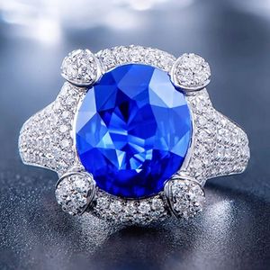 Anéis de casamento Big Blue Topaz Sapphire Gemstones Zircon Diamantes para Homens Mulheres Luxo Branco Ouro Cheio Fine Jewelry Aniversário Presentes 231117