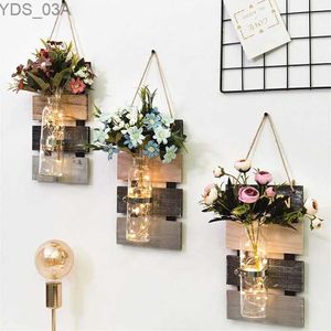 Planters Pots Nordic Style Wall Hanging Glass Hydroponic Plants Vase With Tood Base Flower Pot Scindapsus Container Art Home Wall Decor YQ231117