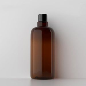 Butelki do przechowywania hurtowe 500 ml bursztynowe bursztyn pusty plastikowy balsam śrubowy butelka górna butelka do szamponu opakowanie kosmetyczne