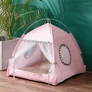 Cat Beds Pet Tent House Bed Portable Teepee Thick Cushion Available For Dog Puppy Outdoor Indoor Linen