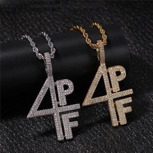 Mens Gold Silver Plated Necklace Iced Out Diamond 4PF Pendant ChainSlab Letter Number Rostfritt stål Hip Hop Bling Chains Jewelry226J