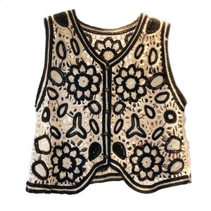 Womens Vests Boho Women Crochet Knit Vest Waistcoat Vintage Colorful Floral Pattern Sleeveless Cardigan for Jacket Hippie VNeck Crop 231116