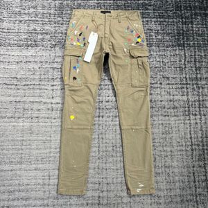 Fashion New Men S Jeans High Street Cargo Flare Pant Hip Hop Handmade Ink Big Pocket Cotton Pants Jeans Purple