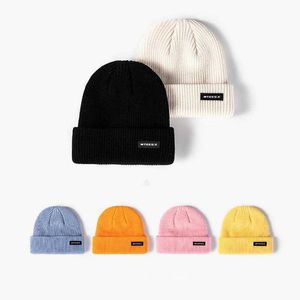 Beanie Skull Caps Korean fashion letter paste cloth melon Leather Hat female autumn and winter leisure warm knitting cold hat yuppie men's wool hat tide