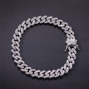 Hip Hop Micro Pave Cubic Zircon Cube Stones Cuban Chain Bracelet Gold Silver Color 8mm 7inches 8inches1798