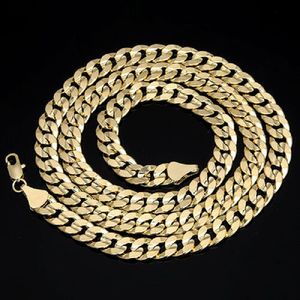 Mäns 14k gult guld pläterade 30 tum kubansk länkkedjan halsband 9,5 mm