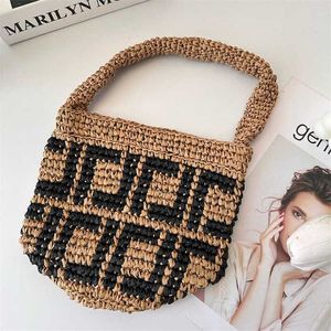 Chic f-letter print bucket bags summer purses designer woman handbag Raffia Handbags straw bag women cute mini small beach crossbody woven shoulder bags purse 230505