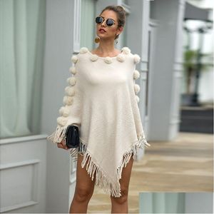 Kvinnor Down Parkas Womens Cape Autumn Sticked Sweater Poncho Women Tassel Capes Winter Long Ladies Batwing Sleeves Scarf Plover Drop Delivery Apparel CLO DHLQA