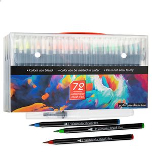 Akvarellborste pennor 20/48/72 färg akvarellmarkörer för ritning av filtpennor som är set för barn vatten målarbok pensel för bokstäver konstmaterial 230417