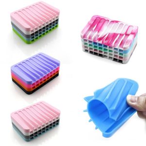 Silikonvärld Anti-SKIDDING Hemförbättring Silikon Flexibelt badrumsbricka tvålbox tvålrätter Plattanhållare Tray Soap Rack