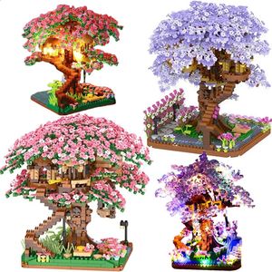 Andra leksaker City Sakura Tree House Building Blocks Cherry Blossom Japanese Friends Street View Mini Bricks Toys For Girls ChSristmas Presents 231116
