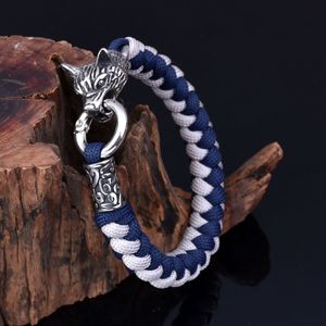 Stainless Steel Wolf Head Charm Paracord Bracelet Knitting Bracelet for Men Gift