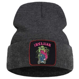 Czapki czapki/czaszki Obcy nastolatki grają skutery drukuj unisex beanie kreatywność ulica Hip Hop Caps All-Math Casual Balaclava Mans Kraited Hat YQ231117