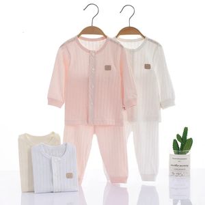 Pigiama Intimo per neonato Set Estate Sottile nato Pigiama per bambina Manica lunga Diviso Indumenti da notte Abiti in puro cotone Cappotto di base sottile per neonati 231117