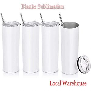 DIY Sublimationsbecher 20oz Edelstahl schlanke gerade Becher vakuumisolierte Reisebecher Sportwasserflaschen