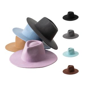 100% ull 9,5 cm Big Brim Jazz Top Hat Autumn Winter Women's Fashion Casual Party Concave Form Fedora Hats Sombreros de Mujer