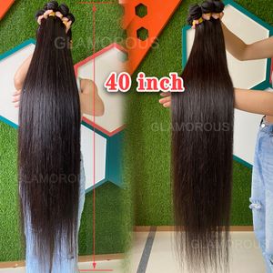 Trama di capelli brasiliani glamour Capelli vergini malesi indiani peruviani di alta qualità 8-40 pollici Capelli umani lisci brasiliani economici cucire nella tessitura