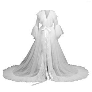 Sexy Tulle Robe with Long Sleeves and V-Neck for Women - Perfect for Casual Wear, bridal sleepwear, and Bridal Parties